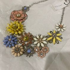 Flower Cluster Statement Necklace. Multicolor Flower Charm Necklace For Spring, Multicolor Flower Necklace As Spring Gift, Multicolor Flower Necklace For Spring Gift, Spring Multicolor Flower Necklace As Gift, Yellow Flower-shaped Jewelry For Spring, Spring Yellow Flower-shaped Jewelry, Elegant Yellow Necklace For Spring, Taylor Necklace, Vintage Jewelry Repurposed