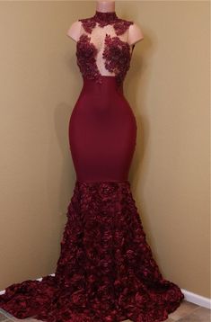 2024 New Arrival Mermaid Burgundy High Neck Rose Ruffles Sleeveless Long African American Prom Dress American Prom Dress, American Prom, Burgundy Prom Dress Mermaid, Prom Dresses Burgundy, Mermaid High, Flower Prom Dress, High Neck Prom Dress, Prom Dresses Long Mermaid, Mermaid Evening Gown