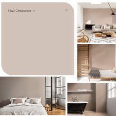 a collage of photos showing the interior and exterior of a house with neutral colors