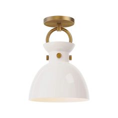 an image of a white light fixture on a white background with a gold ring around it