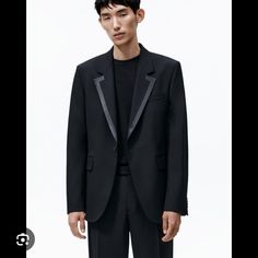 169$ 6815/967 Zara Black Tuxedo One Button Blazer Designer Black Tuxedo For Winter, Designer Black Blazer With Hidden Buttons, Designer Black Blazer With Suit Collar, Designer Black Suits For Fall, Designer Black Winter Suits, Designer Tailored Black Suit, Black Single Button Tuxedo For Winter, Black Single Breasted Tuxedo For Fall, Designer Black Formal Blazer