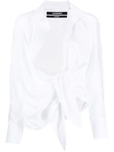 Shop white Jacquemus La chemise Bahia blouse with Express Delivery - Farfetch White Drapes, Low Neckline, Blouse White, Dressy Tops, White Shop, Classic Shirt, Clothing For Women, Designer Fashion, Designer Clothing