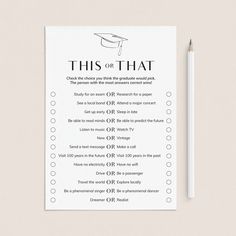 this is an image of a printable graduation checklist with a pencil next to it