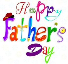 happy father's day greeting card with colorful letters and hats on white paper background