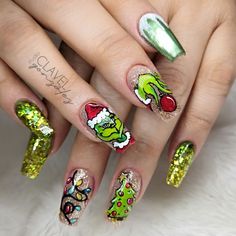 Grinch Nails, Nails Painting, Lovely Nails, Acrylic Gel, Xmas Nails, Fire Nails, Nail Paint, Fall Nails, Holiday Nails