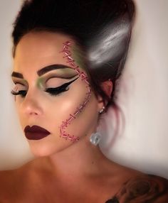 Momster Halloween Makeup, Womens Frankenstein Costume, Frankenstein Makeup Female Easy, Bride Of Frankenstein Photoshoot, Bride Of Frankenstein Hair Modern, Rockabilly Bride Of Frankenstein, Woman Frankenstein Costume, Frankensteins Bride Make Up