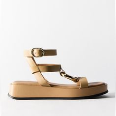 Brand New With Tags Size 38 Chic Beige Leather Footbed Sandals, Chic Ankle Strap Footbed Sandals For Vacation, Chic Footbed Sandals With Heel Strap, Chic Footbed Sandals With Removable Insole, Chic Leather Footbed Sandals With Heel Strap, Chic Footbed Sandals With Heel And Ankle Strap, Chic Platform Sandals With Single Toe Strap, Zara Leather Sandals With Single Toe Strap, Zara Chic Platform Wedge Sandals