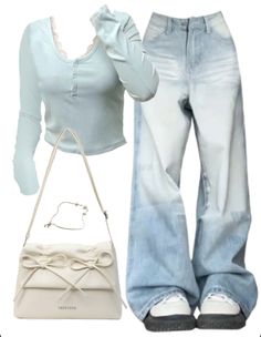 Title: Default Title Cute Outfit Ideas Y2k, Cute Outfits With Baggy Jeans, Fairy Core Tops, Cute Baggy Jeans Outfit, Blue Aesthetic Outfits, Coquette Fashion Outfit, Cute Baggy Outfits, Where To Buy Cute Clothes, White Shirt And Jeans Outfit