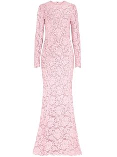 pink cotton blend round neck long sleeves lace embroidery train full-length Uzun Boy, Train Dress, Pink Lace Dress, Delicate Embroidery, Dolce Gabbana Dress, Lace Pink Dress, Versace Outfit, City Dress, Long Sleeve Lace Dress