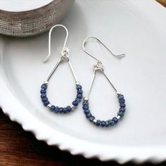 Handmade Silver and Blue Aventurine Hoop Earrings Boho Hoop Earrings Silver Beaded Hoops Teardrop Hoop Earrings - Etsy Handmade Blue Dangle Hoop Earrings, Blue Wire Wrapped Round Hoop Earrings, Blue Wire Wrapped Hoop Earrings, Blue Wire Wrapped Sterling Silver Hoop Earrings, Blue Wire-wrapped Dangle Hoop Earrings, Teardrop Hoop Earrings, Boho Hoop Earrings, Blue Aventurine, Hoop Earrings Silver