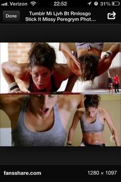 two screenshots of a woman doing exercises on her cell phone