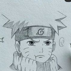 a pencil drawing of naruto with his head in the air and eyes closed