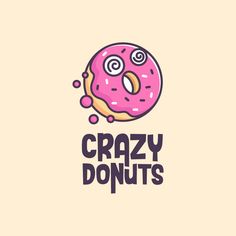 the logo for crazy donuts has a pink frosted doughnut with sprinkles