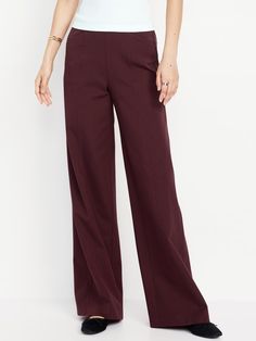 High-Waisted Pull-On Pixie Wide-Leg Pants | Old Navy Stretch Wide Leg Full-length Pants With Welt Pockets, Full Length Pants With Comfort Waistband For Work, Fitted Red Bottoms With Side Pockets, Wide Leg Burgundy Pants With Pockets, Burgundy Wide Leg Pants With Pockets, Burgundy Wide-leg Pants With Pockets, Wide Leg Bottoms With Wide Waistband For Work, High Waist Burgundy Wide Leg Pants For Fall, Burgundy High Waist Wide Leg Pants For Fall