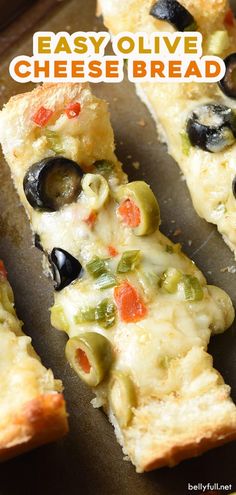 an easy olive cheese bread is cut into slices