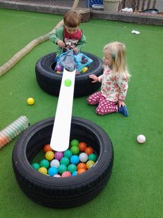 Tyre Ideas Eyfs, Reggio Playground Ideas, Outdoor Sensory Area Play Spaces, Baby Room Garden Ideas Eyfs, Tyres Eyfs Outdoor Areas, Sensory Outdoor Area, Loose Parts Play For Babies, Childcare Outdoor Activities, Toddler Garden Activities