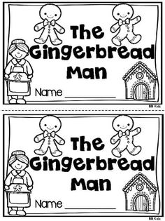 the gingerbread man name tags are shown in black and white with an image of two ginger