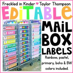 the mail box labels are on display for kids to use in their school's classroom