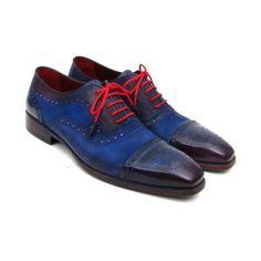 Paul Parkman Handmade Shoes Men's Handmade Shoes Captoe Suede Blue Oxfords (PM5226)-AmbrogioShoes Oxford Style, Suede Leather Shoes, Oxford Blue, Handmade Leather Shoes, Leather Brogues, Leather Cap, Navy Leather, Formal Shoes, Blue Suede