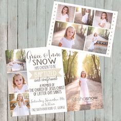 Baptism Announcement LDS Up to 9 photos by daintydumplings Lds Baptism, Picture Templates, Baptism Girl, Baptism Invitations, Photo Cards