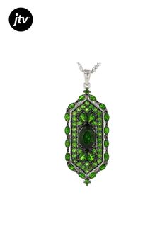 1.62ct ova, 1.11ctw marquise, 1.32ctw round and .71ctw pear shape chrome diopside rhodium over sterling silver pendant with 18" singapore chain. Measures approximately 1.88"L x .73"W. Lobster clasp. 2mm bail. 2" extender. Finished back. Formal Green Marquise Jewelry, Silver Marquise Emerald Jewelry, Green Marquise Sterling Silver Jewelry, Green Chrome, Pendant With Chain, Pear Shape, Sterling Silver Pendant, Pear Shaped, Sterling Silver Pendants