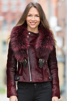 The Andromeda Calfskin Fur Leather Jacket is a work of art that gives you two styles in one showpiece moto jacket. Free shipping   returns. Irish Dance Dress Designs, Fur Street Style, Faux Jacket, Fur Leather Jacket, Fur Clothing, Stylish Coat, Winter Mode, Fabulous Clothes, Winter Jackets Women