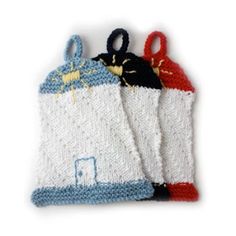 two knitted bags with scissors on them