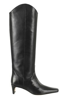 Wally Western boot - Staud - Black color - Smooth leather upper - Square toe design - Western style shaft - Leather sole - Wally heel - Heel height: 5. 5 cm Structured Handbags, Expensive Handbags, Marine Serre, Saint Laurent Shoes, Goat Leather, Valentino Bags, Sneaker Wedge, High Boots, Manolo Blahnik