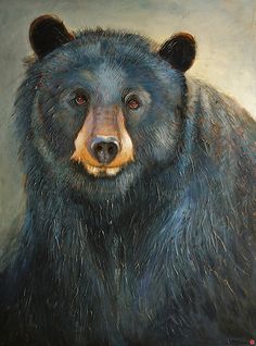 a painting of a black bear with brown eyes