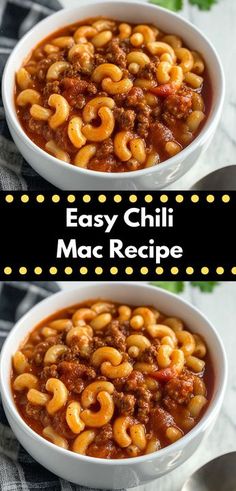 two bowls filled with chili macaroni and cheese