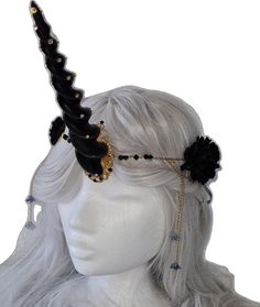 Antler Headdress, Unicorn Horn, Costume Hats, Headdress, Fabric Flowers, Headpiece, Chain, Fabric, Black