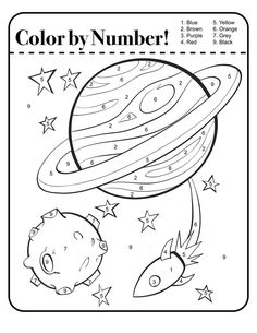 a coloring page with an image of the planets and stars