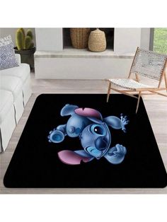 the cartoon stitchy dog rug is shown in this living room