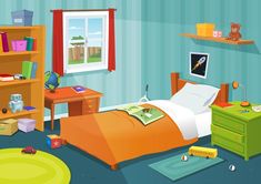 a child's bedroom with blue walls and green carpet