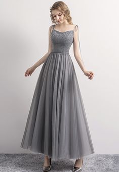 Formal Grey Dress, Prom Dress With Tulle Skirt, Grey Tea Length Dress, Mid Length Prom Dresses, Tulle Tea-length Evening Dress For Prom Season, Tulle Tea Length Evening Dress For Prom, Tulle Tea Length Evening Dress, Tea Length Evening Dress For Prom Season, Sequin Tulle Evening Dress For Bridesmaids