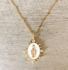 Lady Lourdes Necklace - White Catholic Necklace, Gold Jewelry Simple Necklace, Catholic Jewelry, The Virgin Mary, Gold Jewelry Simple, Trendy Necklaces, Rose Gold Bracelet, Religious Jewelry, The Lady