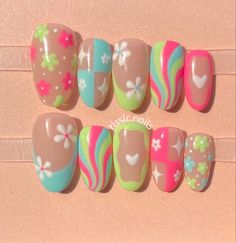 Early Summer Nails, Hippie Nails, Cute Simple Nails, Simple Gel Nails, Summery Nails, Simple Acrylic Nails, Really Cute Nails, Short Nail