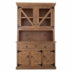 a wooden hutch with two doors and drawers