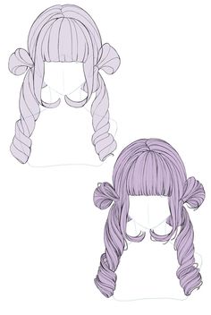 an anime character's hair is shown in three different positions, including ponytails and bangs