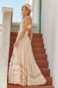 SANTA MARIA maxi dress by Free People in Summer Khaki Long White Flowy Dress Cottagecore, Women Flowy Dress, Boho Tiered Wedding Dress, Long Flowy Dress Photoshoot, Flowy Dress Pattern, Flowy Dress Photoshoot, Casual Flowy Dress, Boho Formal, Mommy Fashion