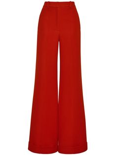 Red Fitted Wide Leg Office Pants, Red Fitted Wide Leg Pants For Office, Red Elegant Formal Dress Pants, Elegant Red Formal Dress Pants, Luxury Wide Leg Dress Pants, Red Full Length Formal Dress Pants, Red Wide-leg Pants For Office, Elegant Tailored Red Dress Pants, Red Wide-leg Evening Pants