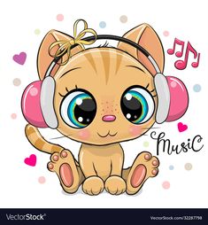 a cartoon cat with headphones and music notes