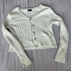 Very Comfortable, Brand New, No Stains, Looks Adorable Over Dresses!! Cute White Crew Neck Cardigan, Cute White Sweater With Buttons, Cute White Cotton Cardigan, White Crew Neck Cotton Cardigan, White Cotton Crew Neck Cardigan, Cozy Cotton Tops With Buttons, Casual White Cotton Cardigan, Cute Cotton Sweater With Buttons, Cute Cotton Buttoned Sweater