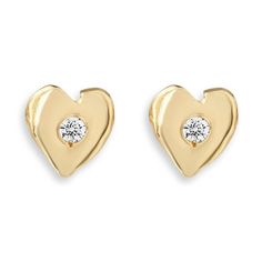 Heart Stud Earrings With Diamond - 14k Yellow Gold - Helen Ficalora Baby Heart, Tragus Earrings, Heart Stud Earrings, Gold Baby, Heart Studs, Cartilage Earrings, Heart Earrings Studs, Gold Earrings Studs, Gold Studs