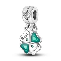 This beautiful charm bead dangle is a perfect way to show your appreciation for your best friend or loved one. The four leaf clover design is crafted from high-quality 925 sterling silver and features stunning green cubic zirconia stones. Measuring approximately 24mm x 14mm in size, this charm is suitable for any occasion, whether it be a graduation, wedding, anniversary, birthday, or Valentine's Day gift. The charm is slide-closed and comes in its original clear packaging, making it a great add Clover Design, For Your Best Friend, Beaded Dangles, Leaf Clover, Four Leaf Clover, Bracelets And Charms, Clover Leaf, Sterling Silver Charm, Jewellery Collection