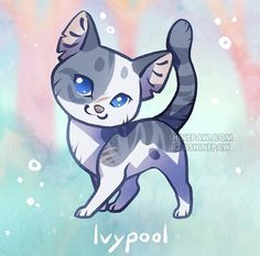 a drawing of a cat with blue eyes and the words lyypool on it