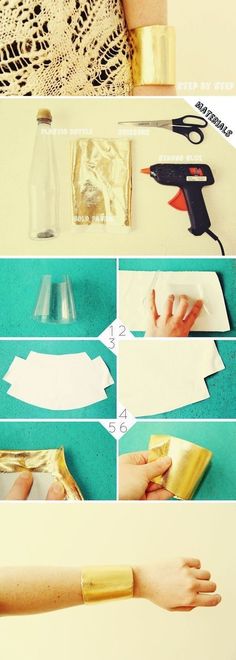 instructions to make an easy diy lace bracelet with scissors and glue on the wrist