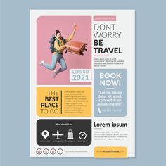 a travel brochure with a woman jumping in the air