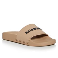 New, Pool Slides Rubber Logo Sandals Beige Tan 565547 W1s80 9710 Beige Synthetic Slides For Beach, Beige Synthetic Beach Slides, Luxury Sporty Slip-on Slides, Beige Non-slip Slides For The Beach, Balenciaga Fur Slides, High Quality Shoes, Pool Slides, Air Jordan, Slide Sandals