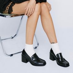 Stand Out. Style Our Leather Heeled Loafers With Mini Skirts And Dresses To Add Some Statement Shine To Any Look. High Quality Loafers Premium Leather Chunky Heels Square Toe Slip On Loafers Outer: 100% Real Leather Materials. Inner: Textile Materials.. Total Heel Height: 4cm/ 1.6" Black High Heel Platform Loafers For Spring, Black Platform Loafers For Spring, Black Platform Loafers With Block Heel For Spring, Classic Platform Heels For Fall, Chic Platform Loafers With Stacked Heel, Closed Toe Platform Loafers For Spring Workwear, Spring Casual High Heel Platform Loafers, High Heel Platform Loafers For Fall, Fitted Closed Toe Fall Loafers